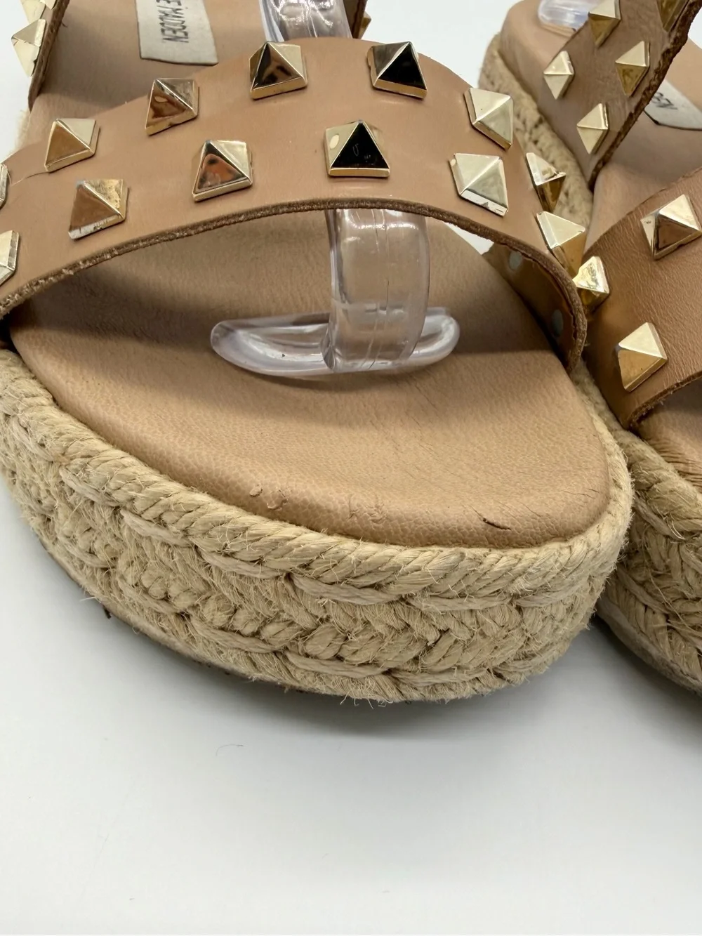 Steve Madden Jaime Studded Platform Espadrille Leather Strappy Sandals Tan Sz 6
